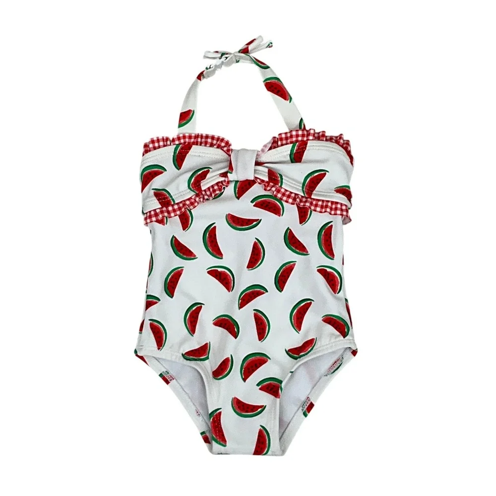 Janie and Jack Swimsuit Baby Girls 3-6M White Watermelon‎ Ruffle One Piece NEW